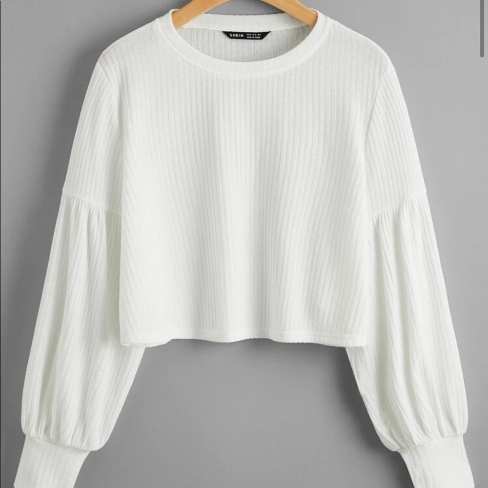 A6 - 348 Shein white rib knit balloon sleeve crop top